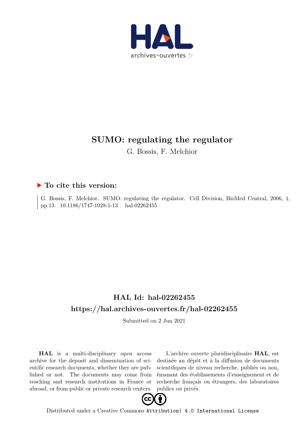 SUMO: Regulating the Regulator G
