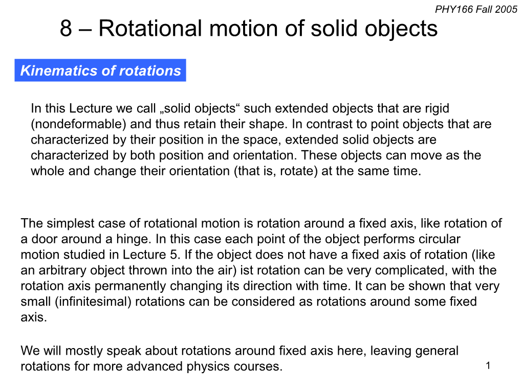 8 – Rotational Motion of Solid Objects