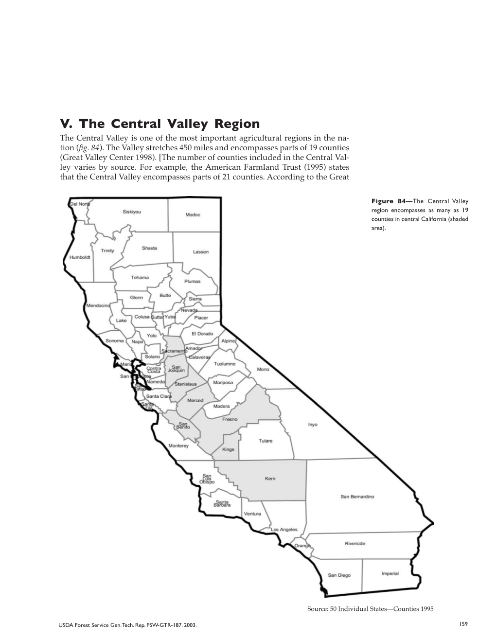 V. the Central Valley Region the Central Valley Is One of the Most Important Agricultural Regions in the Na- Tion (Fig