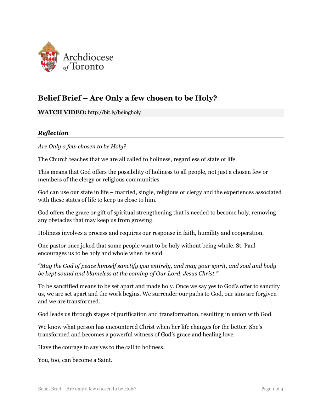 Belief Brief – Are Only a Few Chosen to Be Holy?