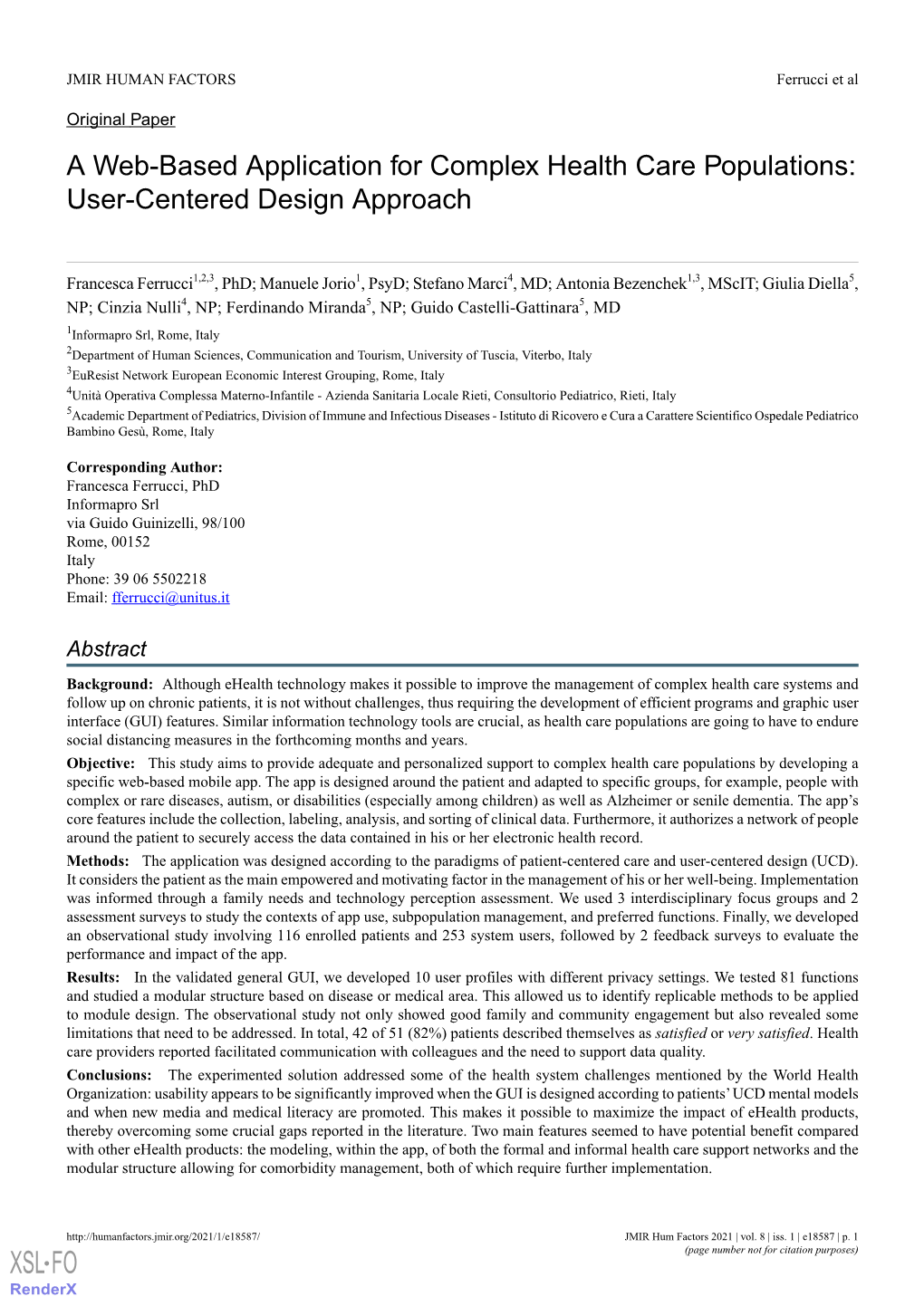 A Web-Based Application for Complex Health Care Populations: User-Centered Design Approach