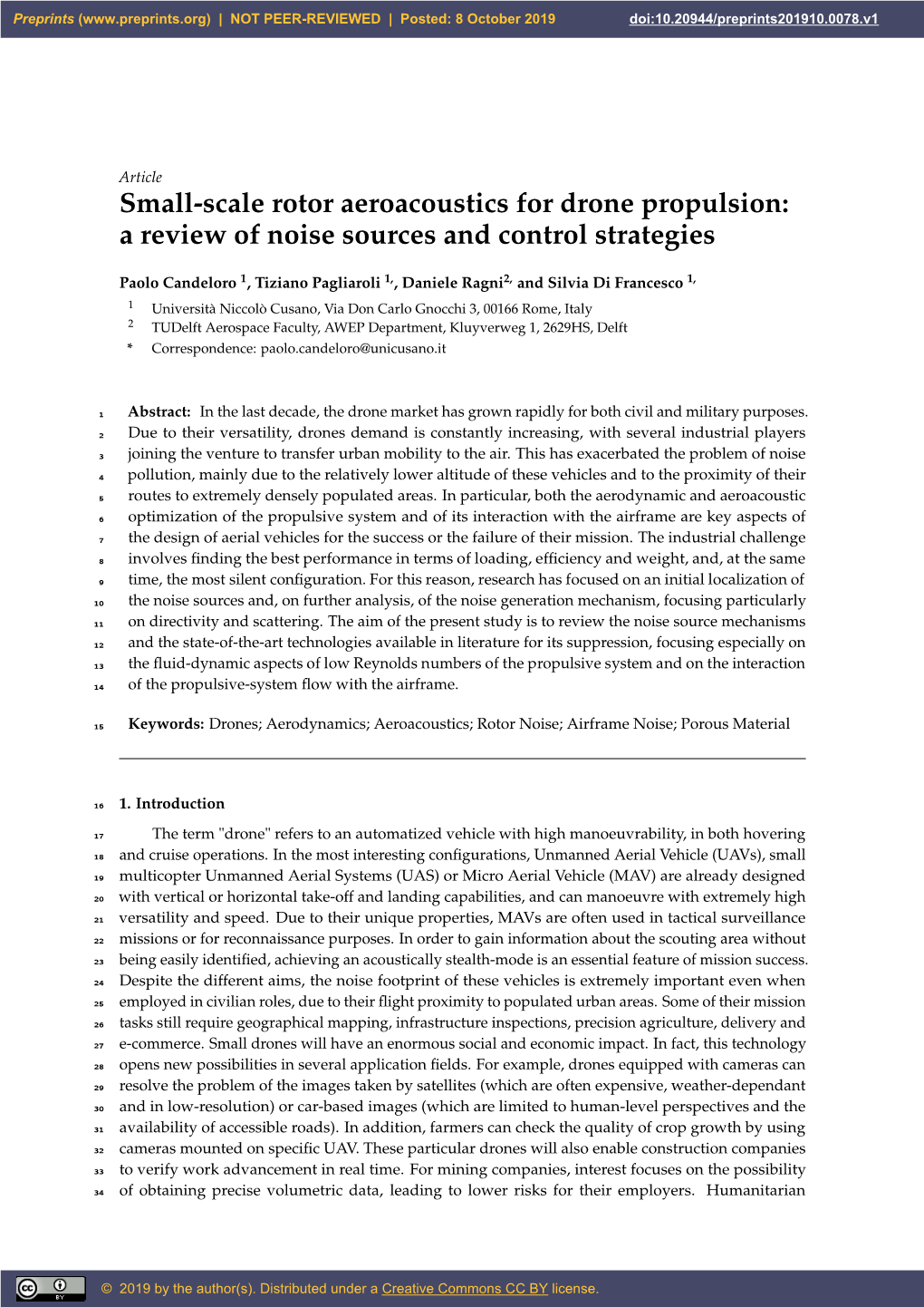 Small-Scale Rotor Aeroacoustics for Drone Propulsion: a Review of Noise Sources and Control Strategies