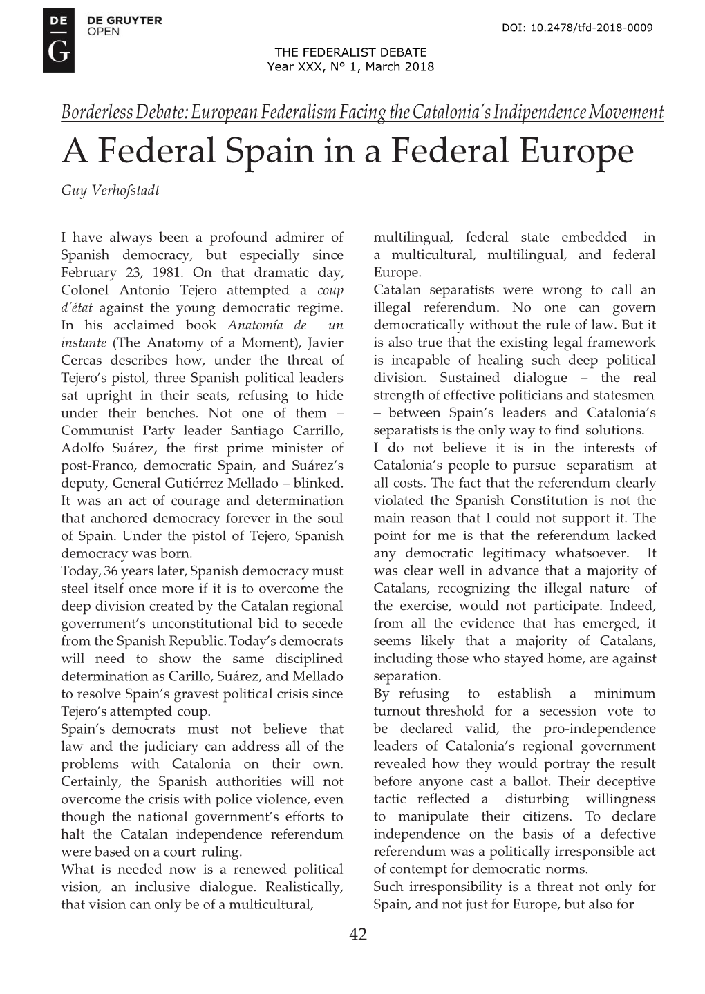 A Federal Spain in a Federal Europe Guy Verhofstadt