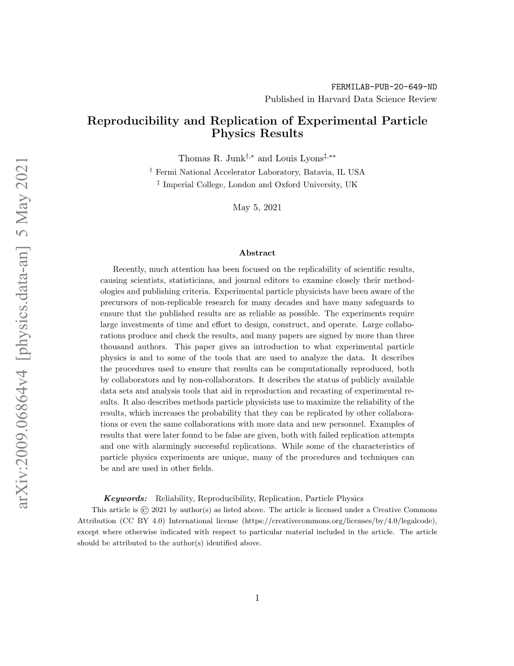 Arxiv:2009.06864V4 [Physics.Data-An] 5 May 2021 This Article Is © 2021 by Author(S) As Listed Above