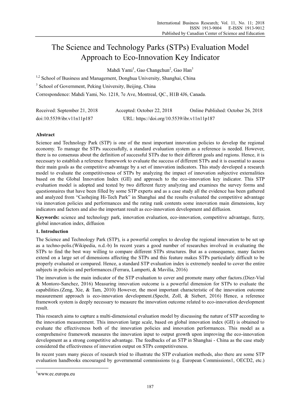 The Science and Technology Parks (Stps) Evaluation Model Approach to Eco-Innovation Key Indicator