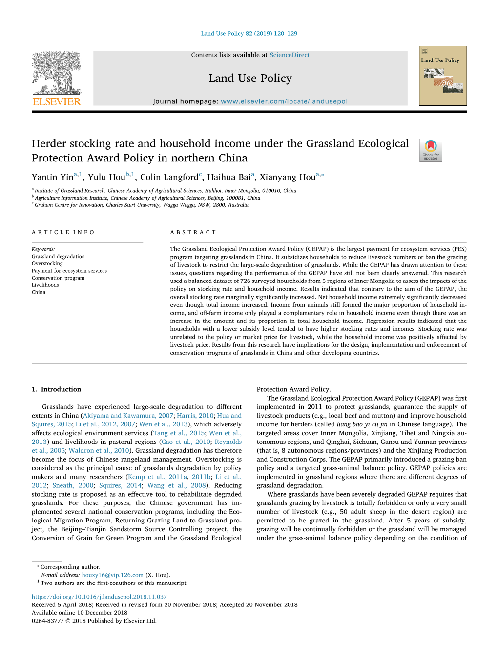 Herder Stocking Rate and Household Income Under the Grassland