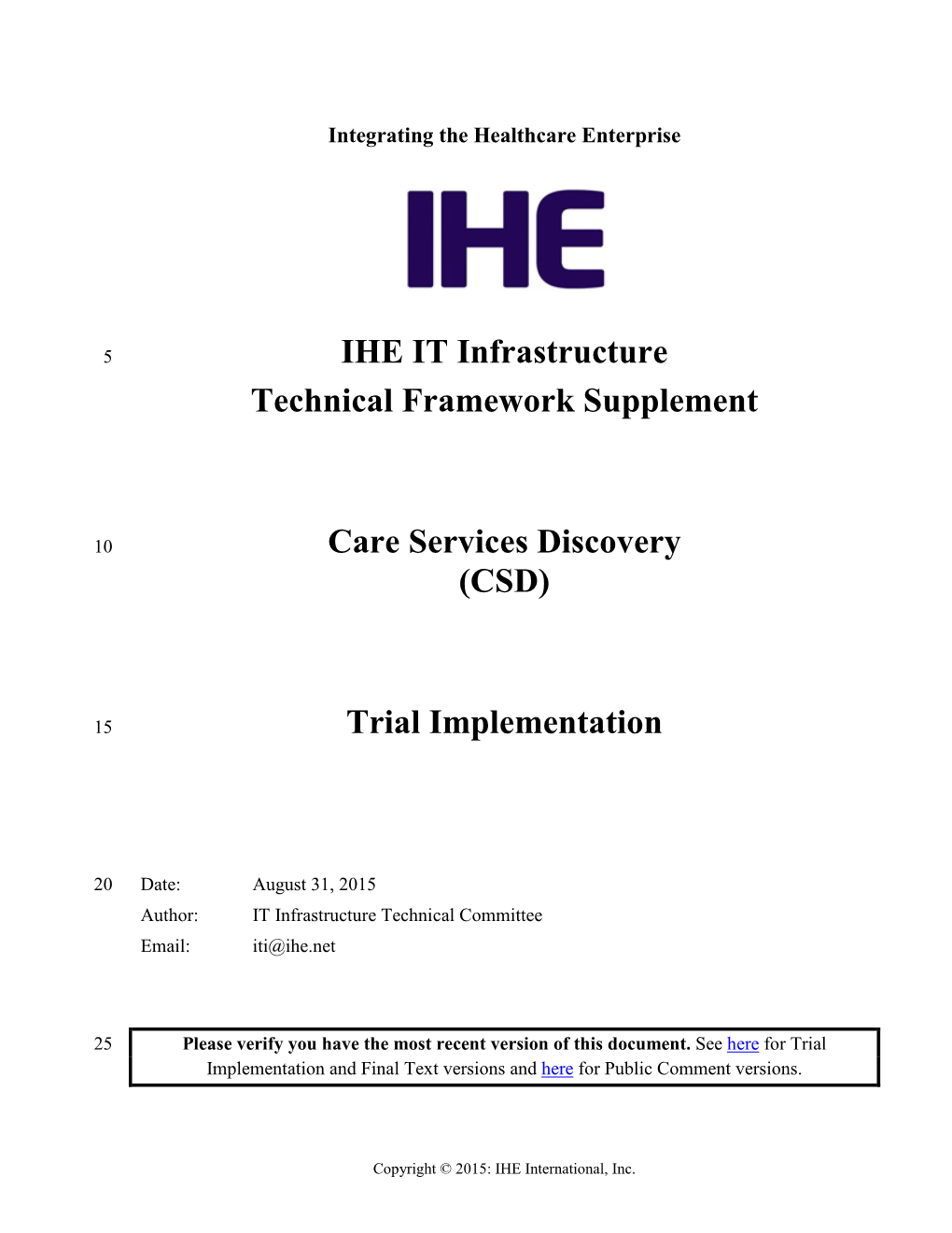 IHE IT Infrastructure Technical Framework Supplement Care