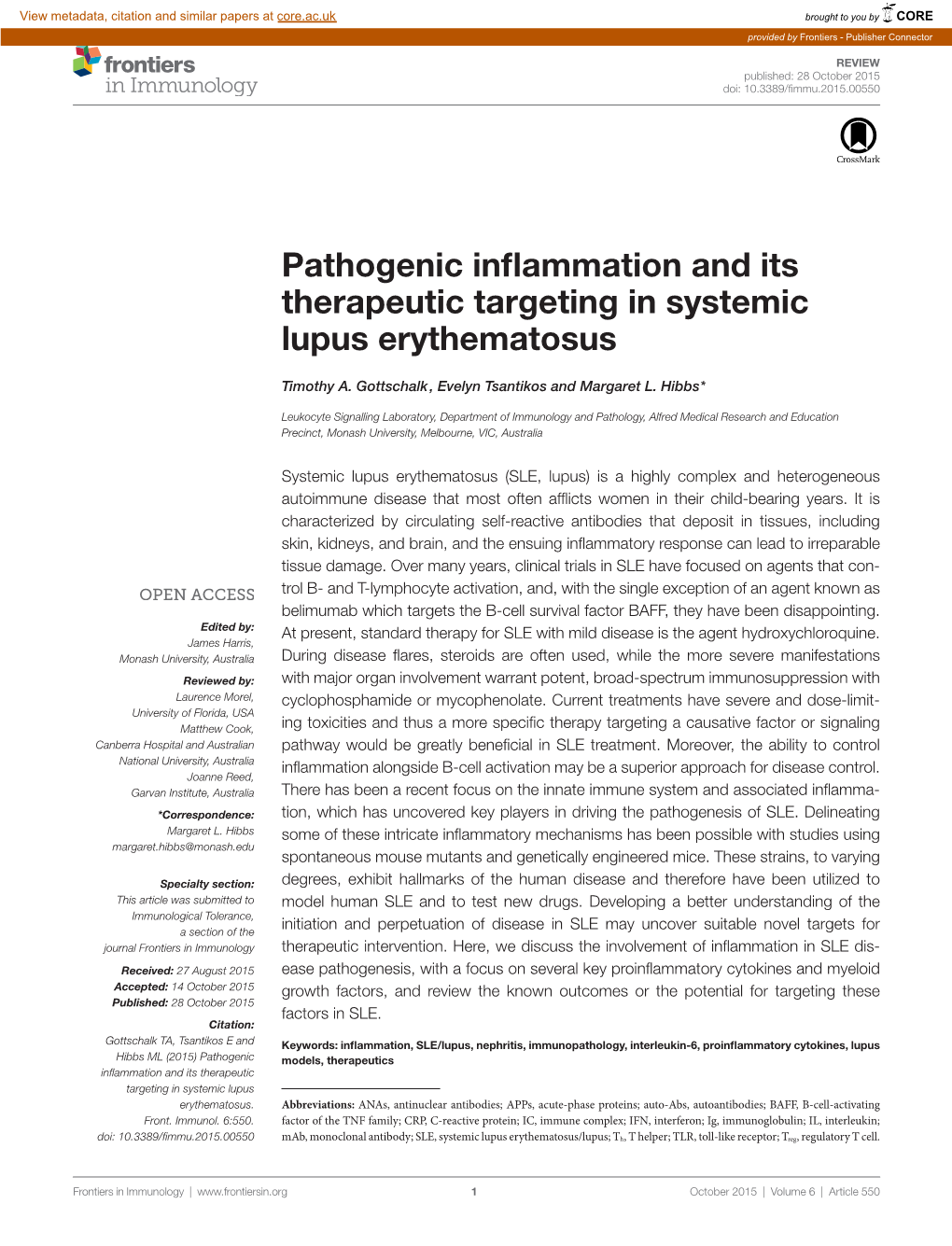 Pathogenic Inflammation and Its Therapeutic Targeting in Systemic Lupus Erythematosus