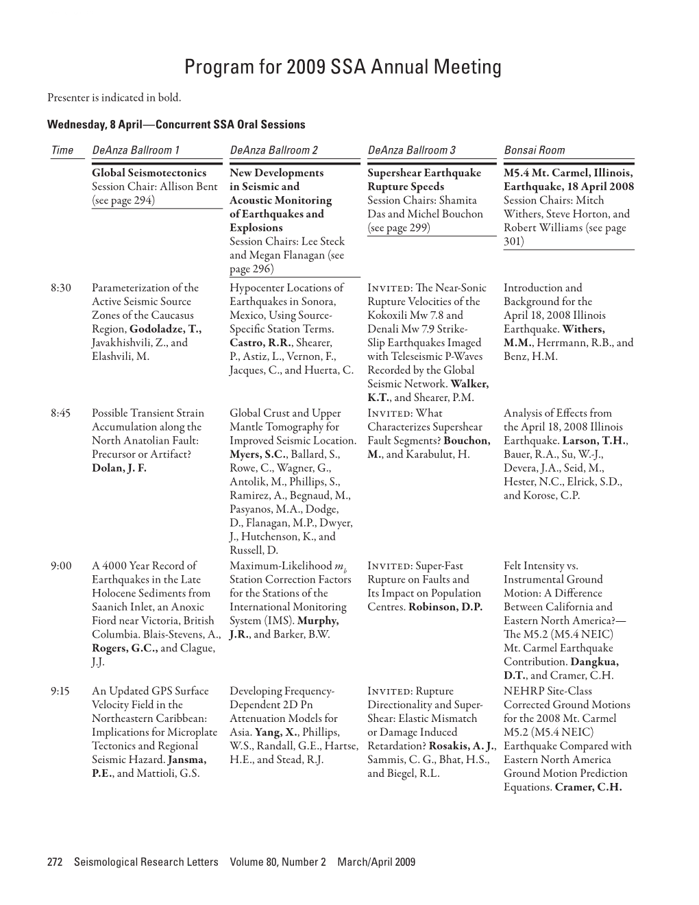 Program for 2009 SSA Annual Meeting