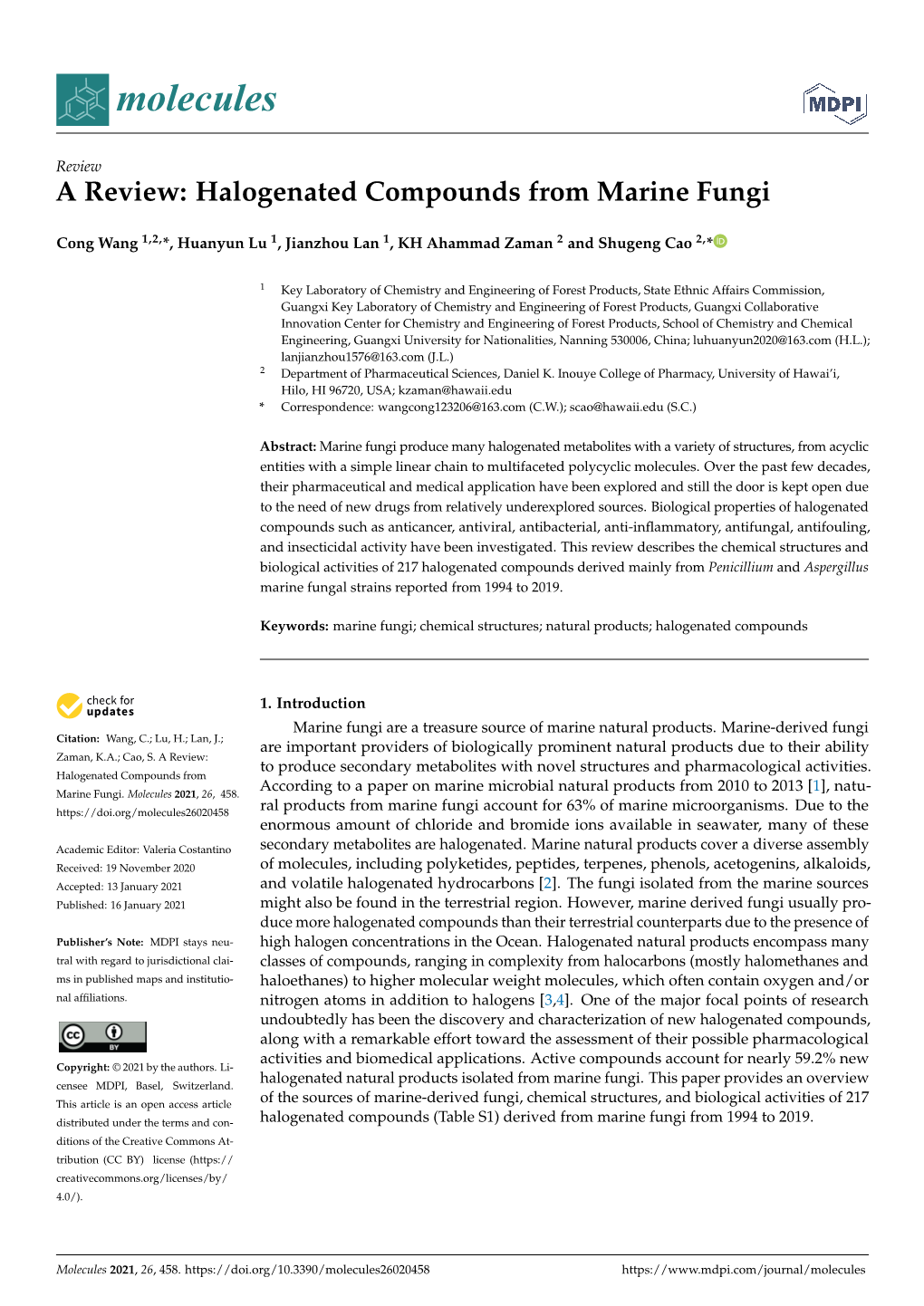 Halogenated Compounds from Marine Fungi