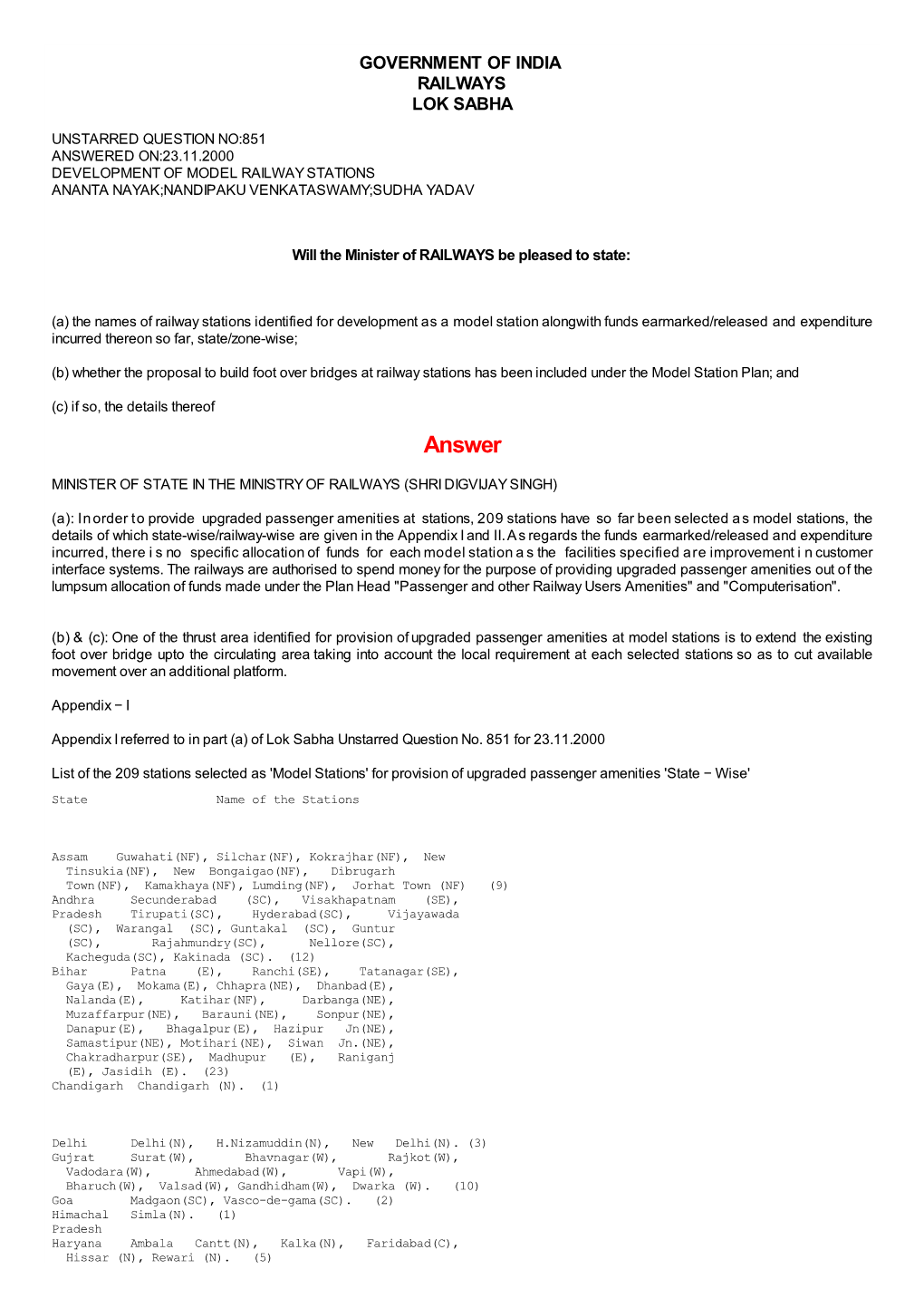 Answered On:23.11.2000 Development of Model Railway Stations Ananta Nayak;Nandipaku Venkataswamy;Sudha Yadav