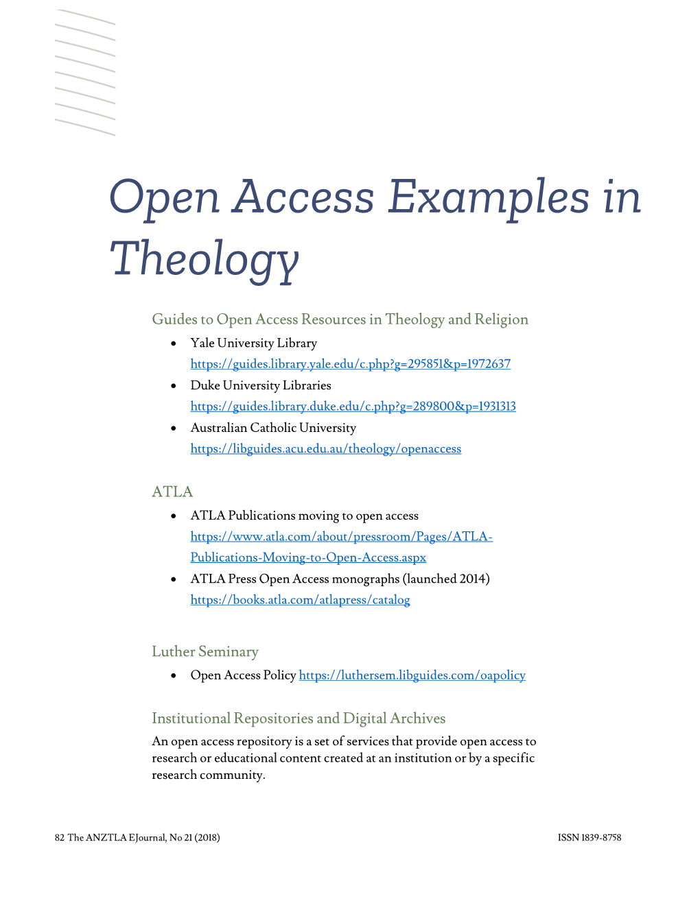 Open Access Examples in Theology