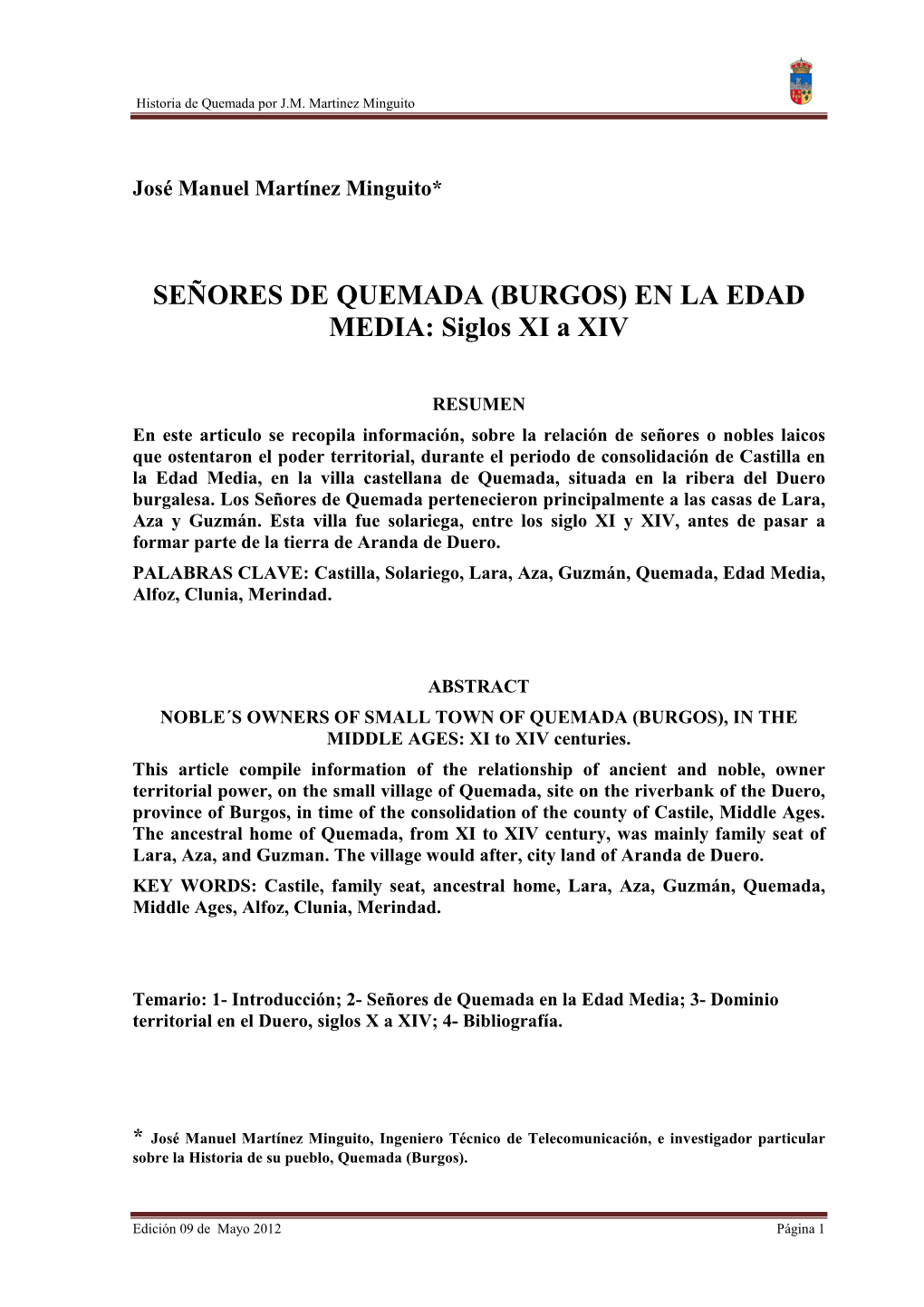SEÑORES DE QUEMADA (BURGOS) EN LA EDAD MEDIA: Siglos XI a XIV