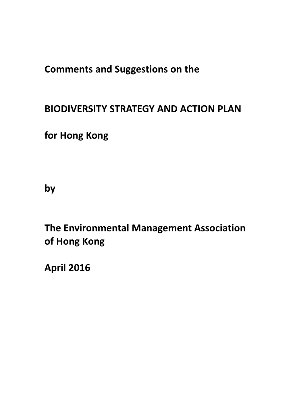 Comments and Suggestions on the BIODIVERSITY STRATEGY AND