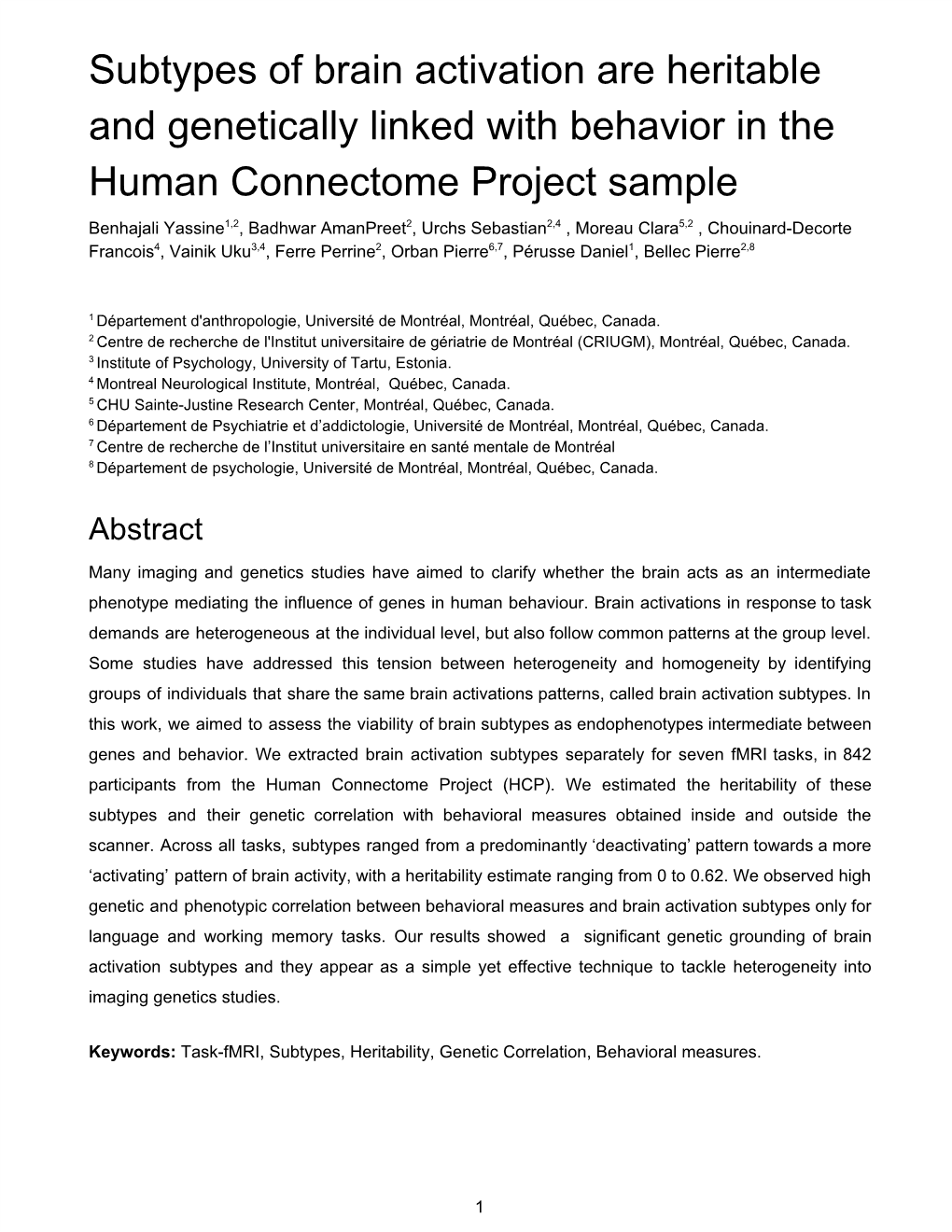 Subtypes of Brain Activation Are Heritable and Genetically Linked with Behavior in the Human Connectome Project Sample