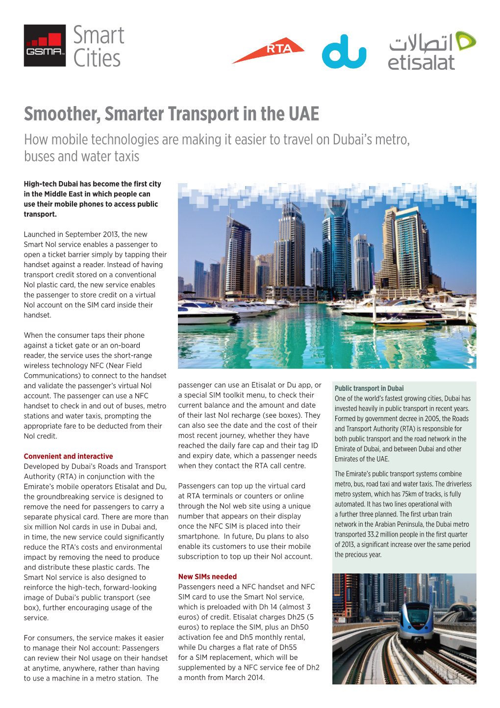 Smoother, Smarter Transport in the UAE How Mobile Technologies Are Making It Easier to Travel on Dubai’S Metro, Buses and Water Taxis