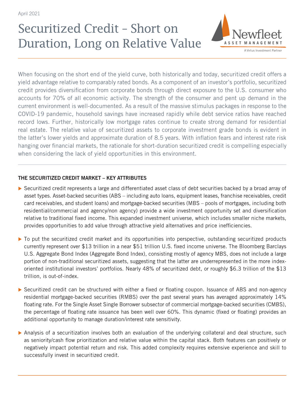 Securitized Credit – Short on Duration, Long on Relative Value