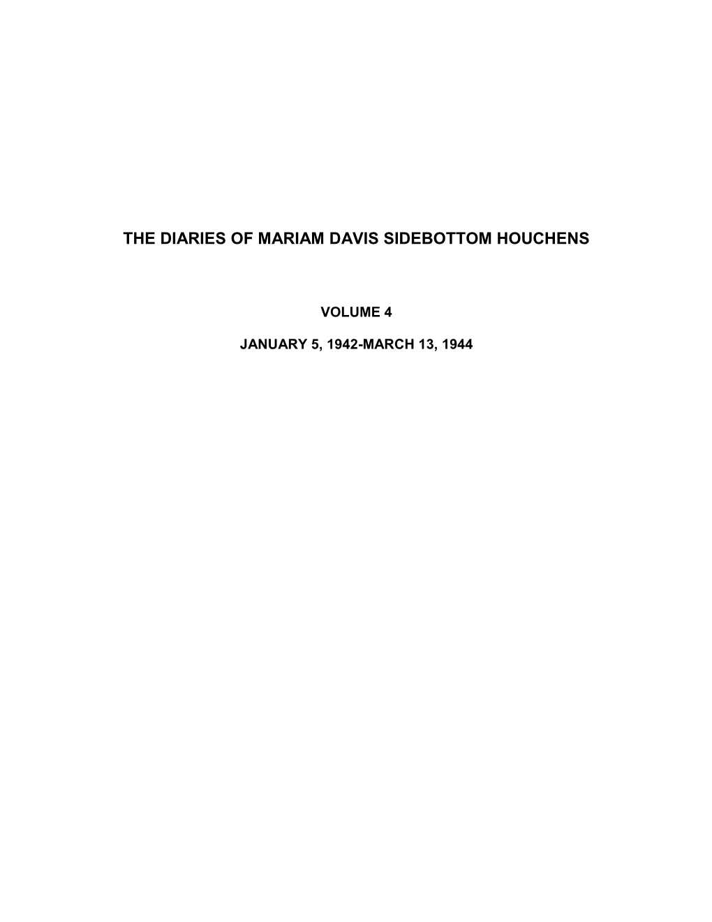 The Diaries of Mariam Davis Sidebottom Houchens