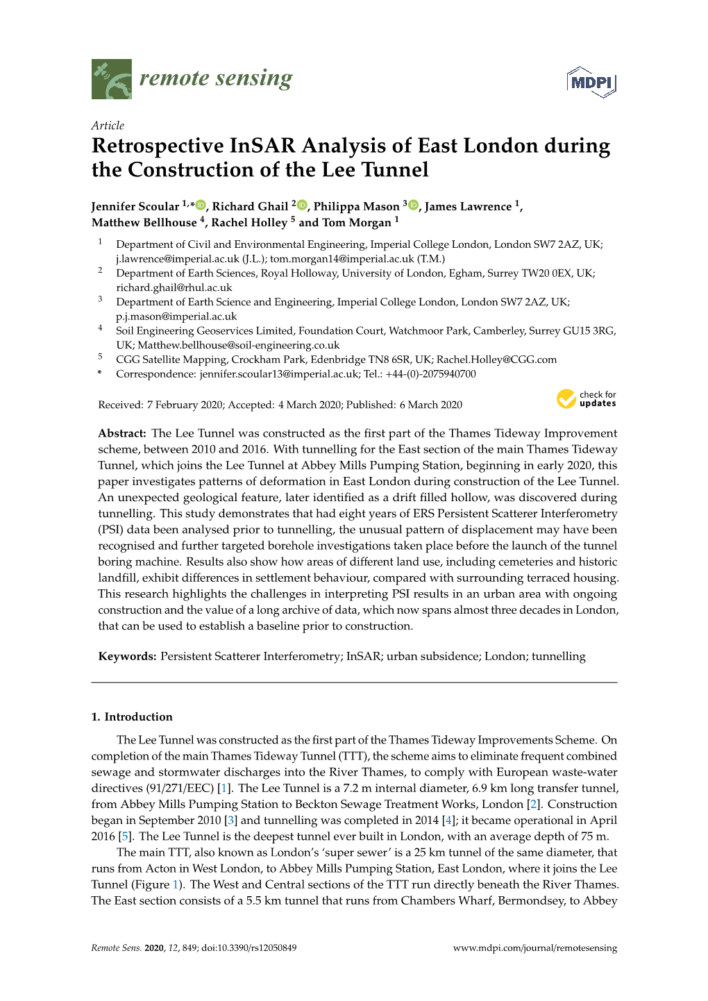 Retrospective Insar Analysis of East London During the Construction of the Lee Tunnel