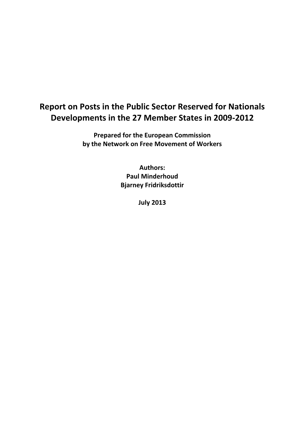 Report on Posts in the Public Sector Reserved for Nationals Developments in the 27 Member States in 2009-2012