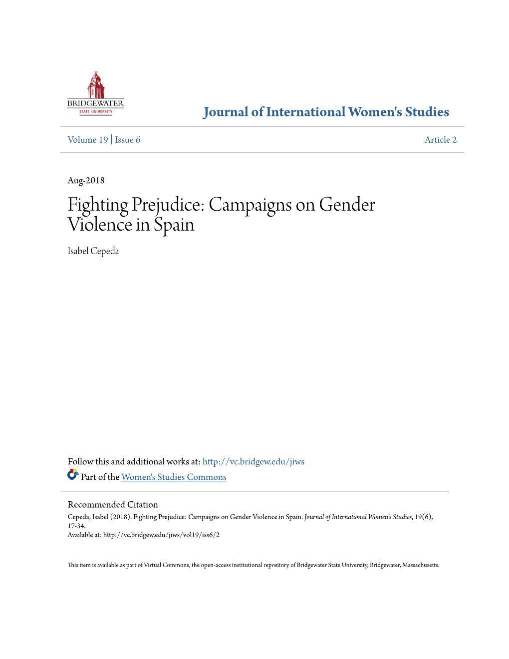 Fighting Prejudice: Campaigns on Gender Violence in Spain Isabel Cepeda