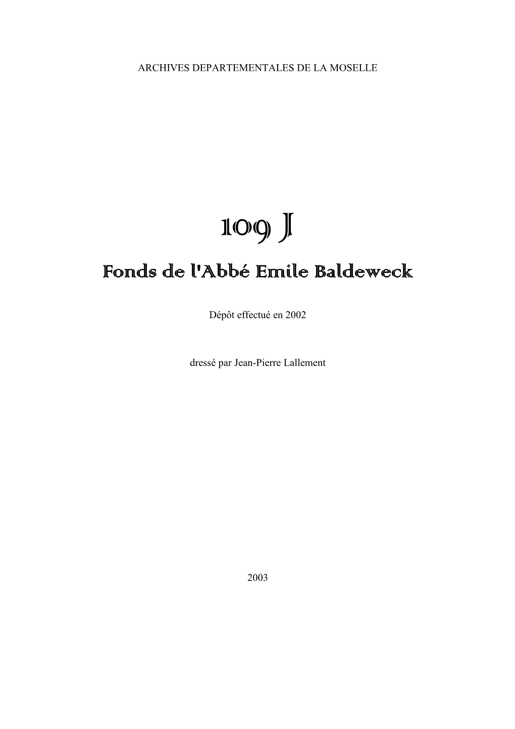 Fonds De L'abbé Emile Baldeweck