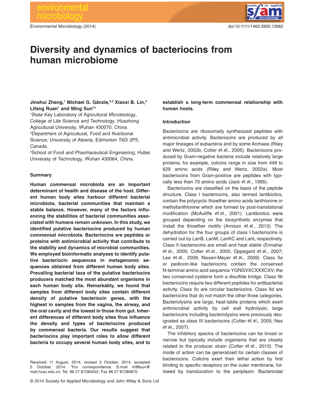 Diversity and Dynamics of Bacteriocins from Human Microbiome