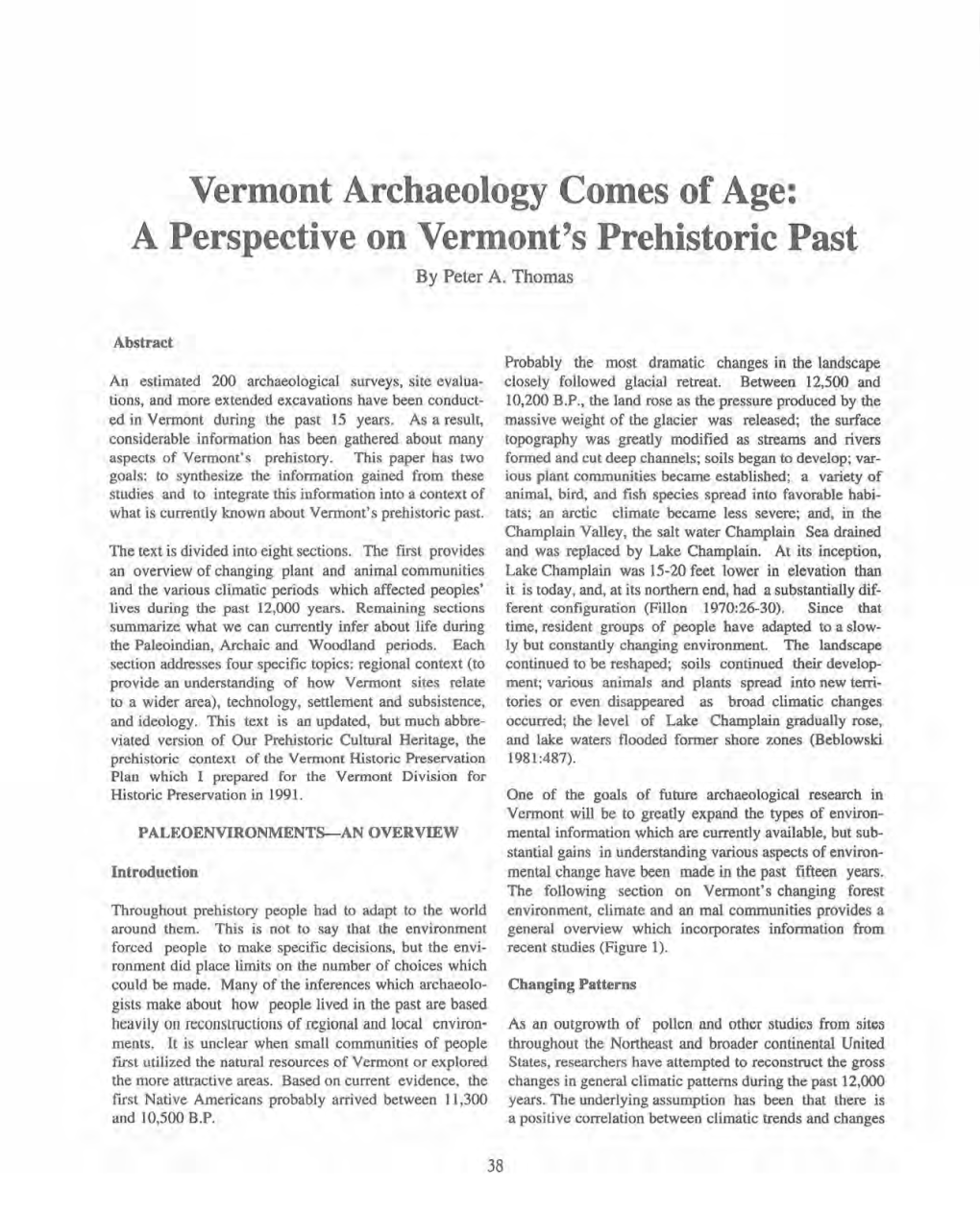 A Perspective on Vermont's Prehistoric Past by Peter A