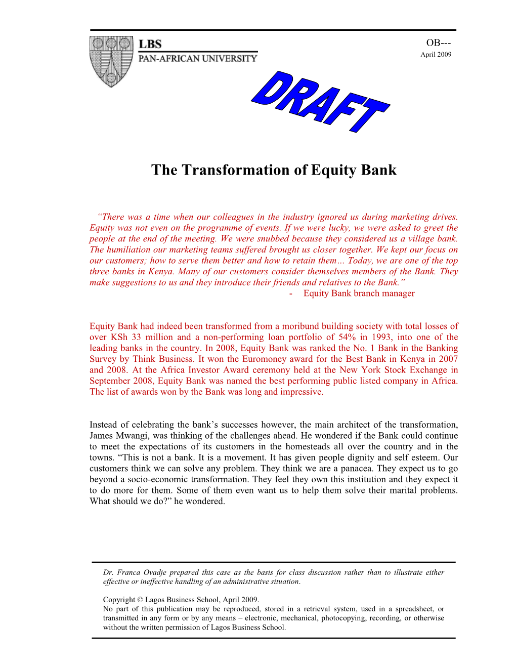 The Transformation of Equity Bank