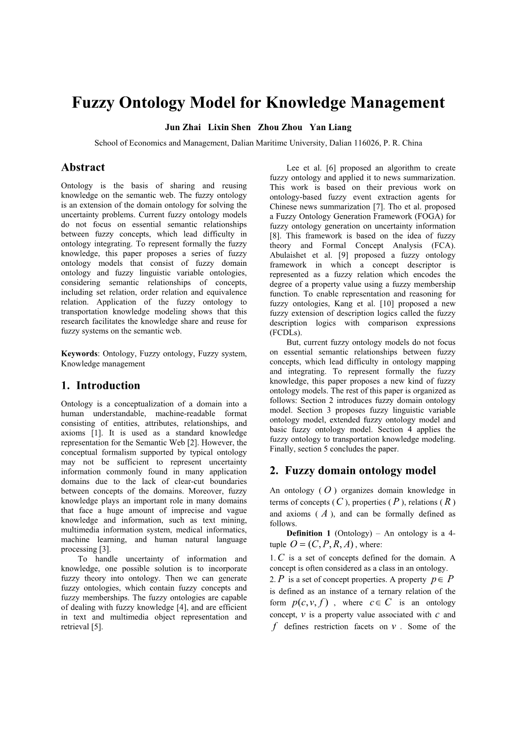 Fuzzy Ontology Model for Knowledge Management