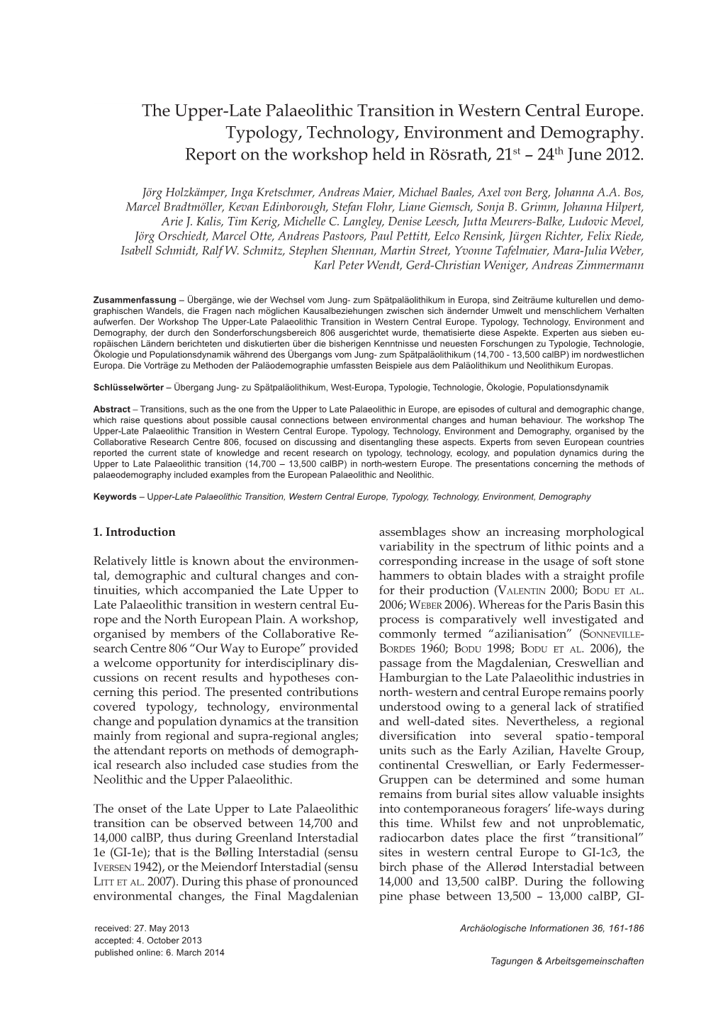 The Upper-Late Palaeolithic Transition in Western Central Europe