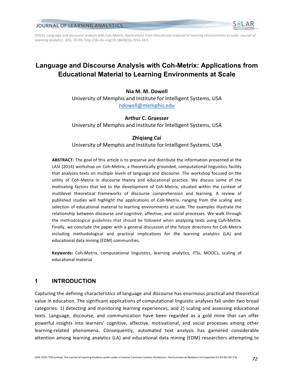 Language and Discourse Analysis with Coh-Metrix: Applications from Educational Material to Learning Environments at Scale