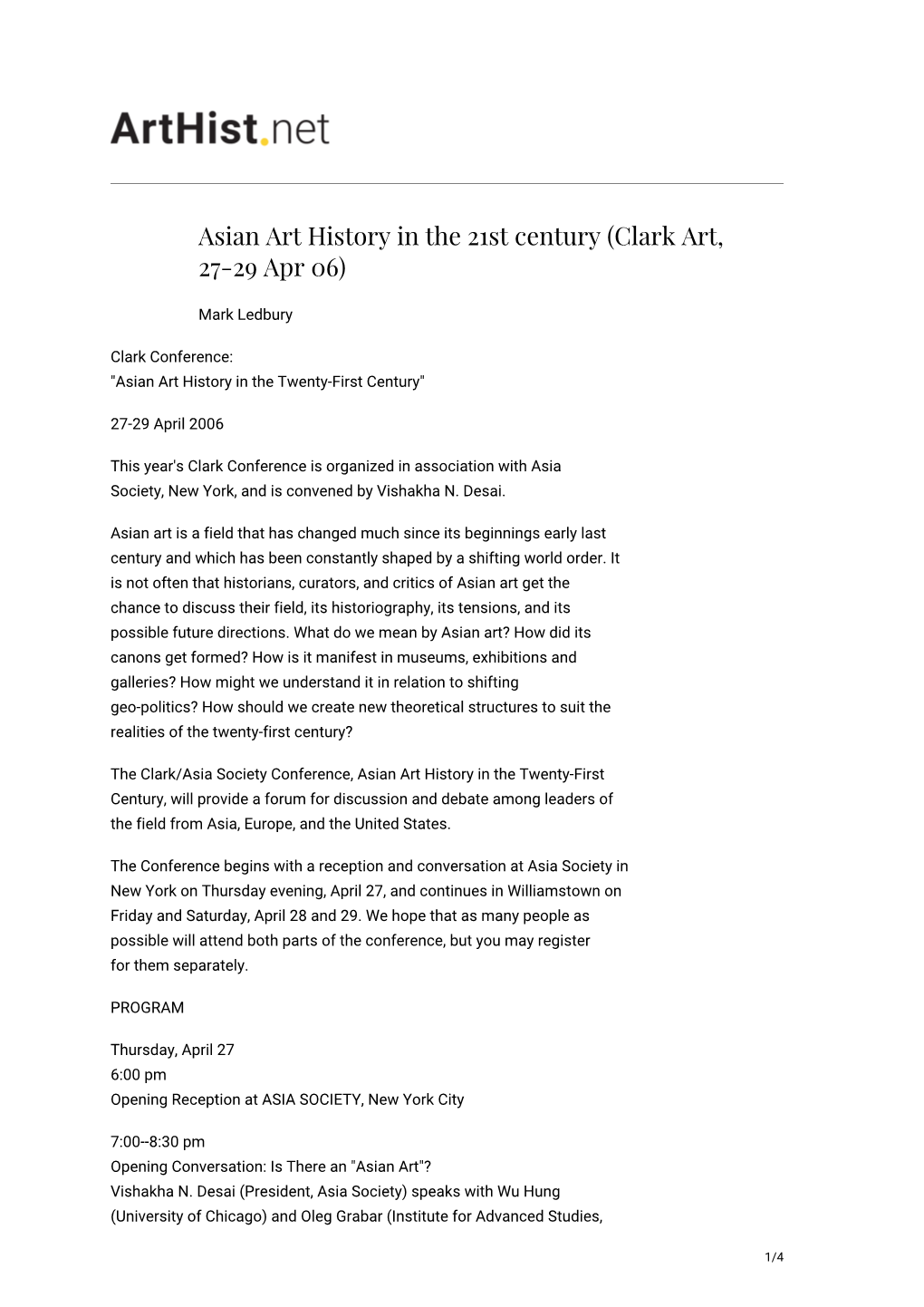 Asian Art History in the 21St Century (Clark Art, 27-29 Apr 06)