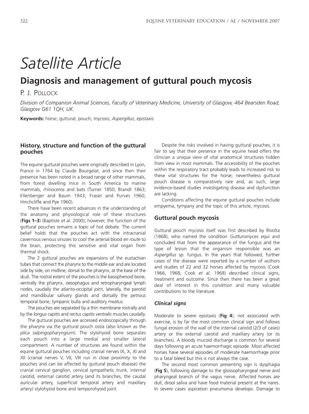 Satellite Article Diagnosis and Management of Guttural Pouch Mycosis P