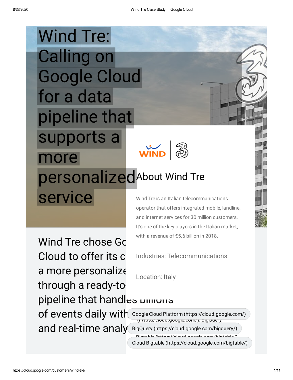 Wind Tre: Calling on Google Cloud for a Data Pipeline That Supports A