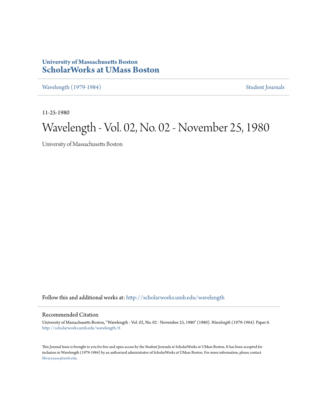 Wavelength (1979-1984) Student Journals