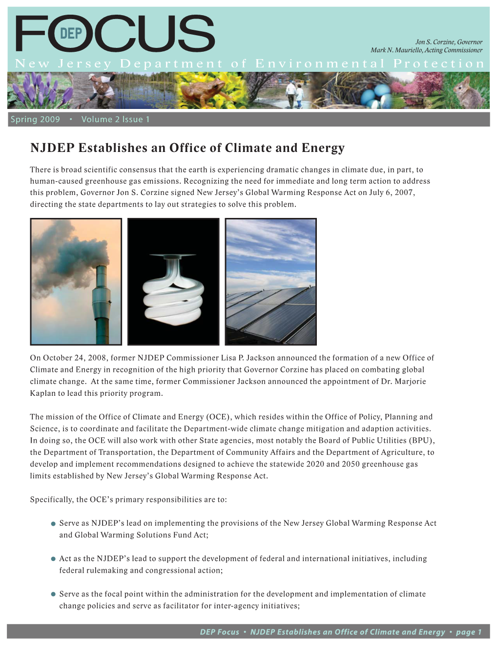 NJDEP Establishes an Office of Climate and Energy