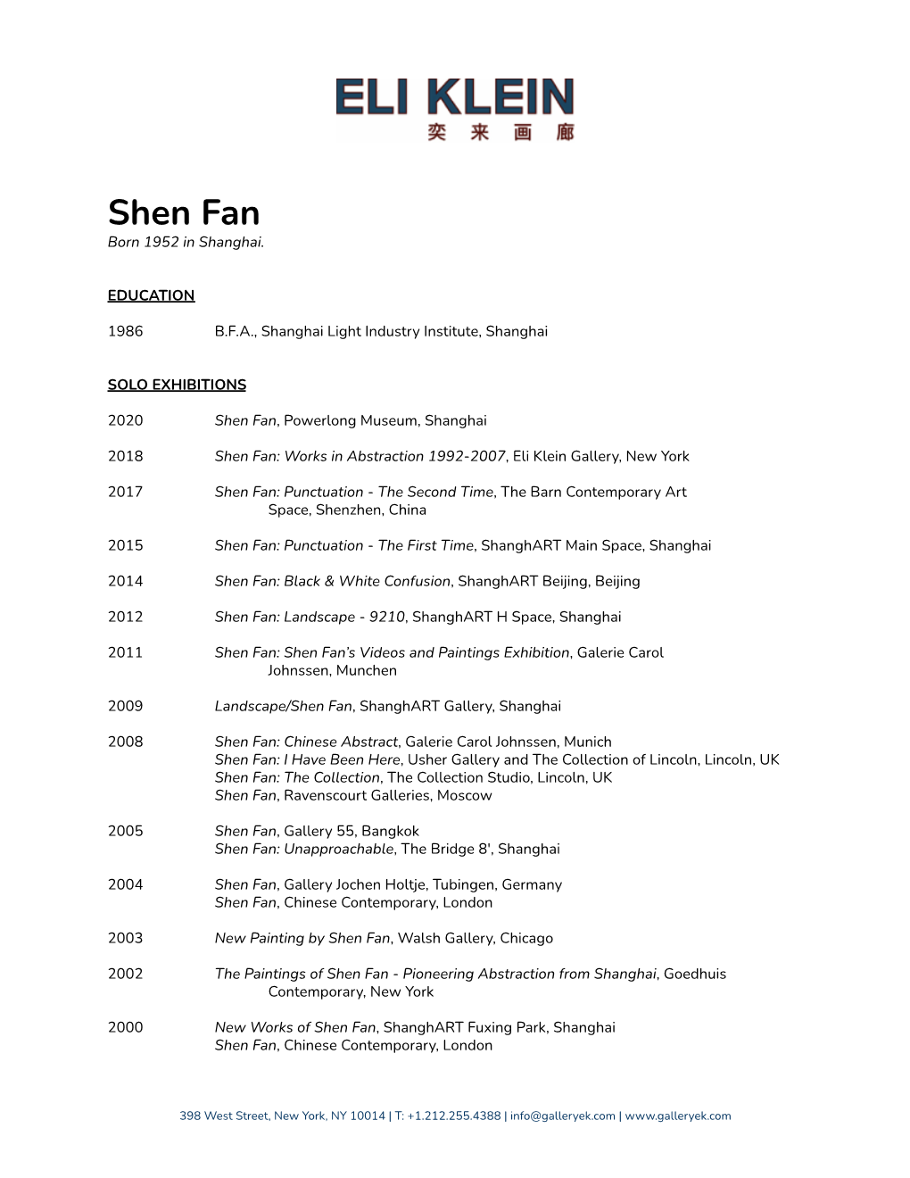 Shen Fan Born 1952 in Shanghai