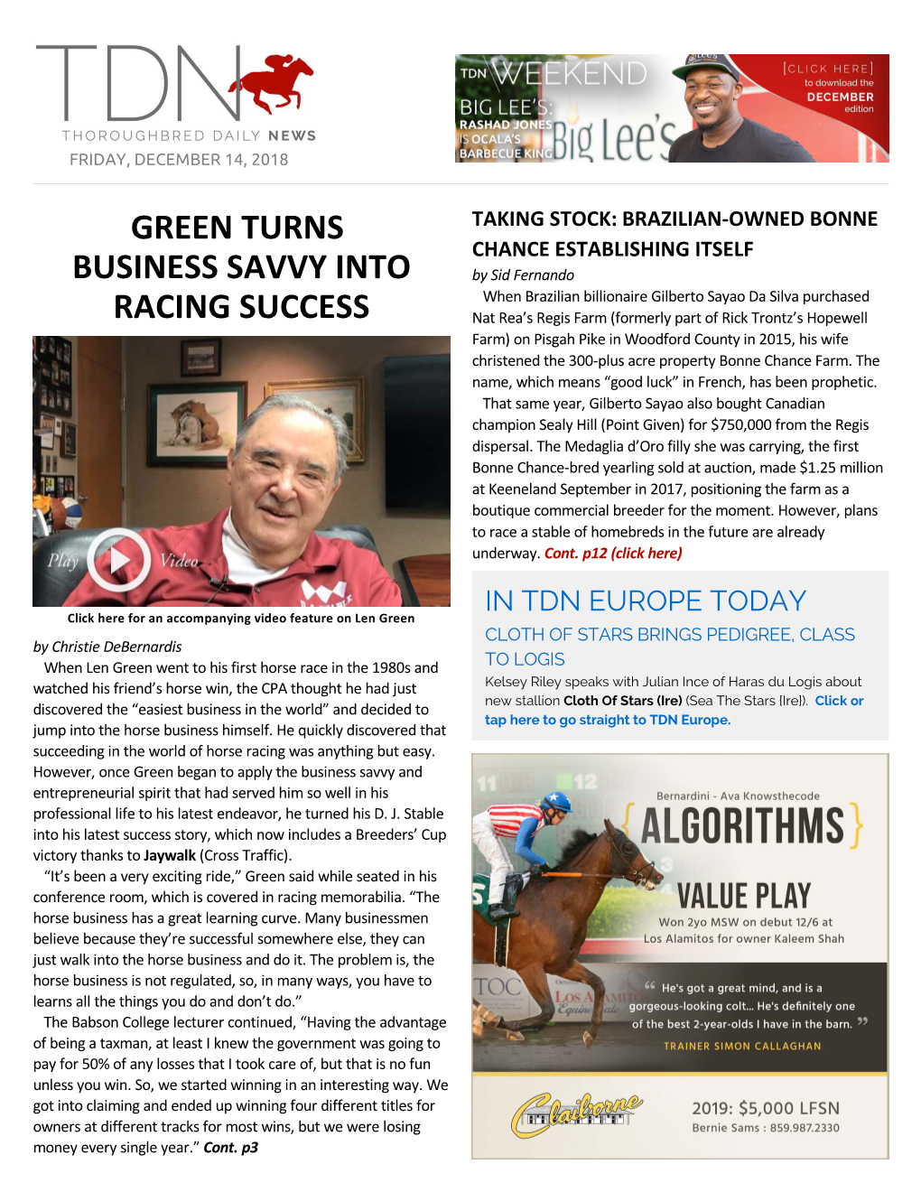 Green Turns Business Savvy Into Racing Success Cont