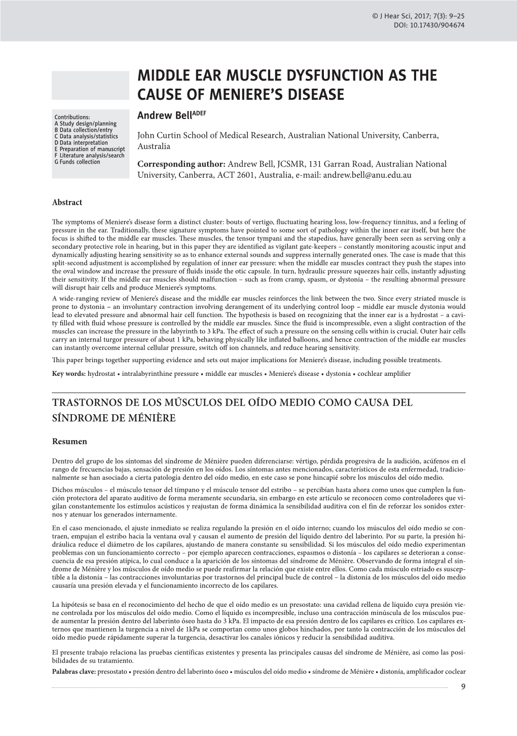 Middle Ear Muscle Dysfunction As the Cause of Meniere’S Disease