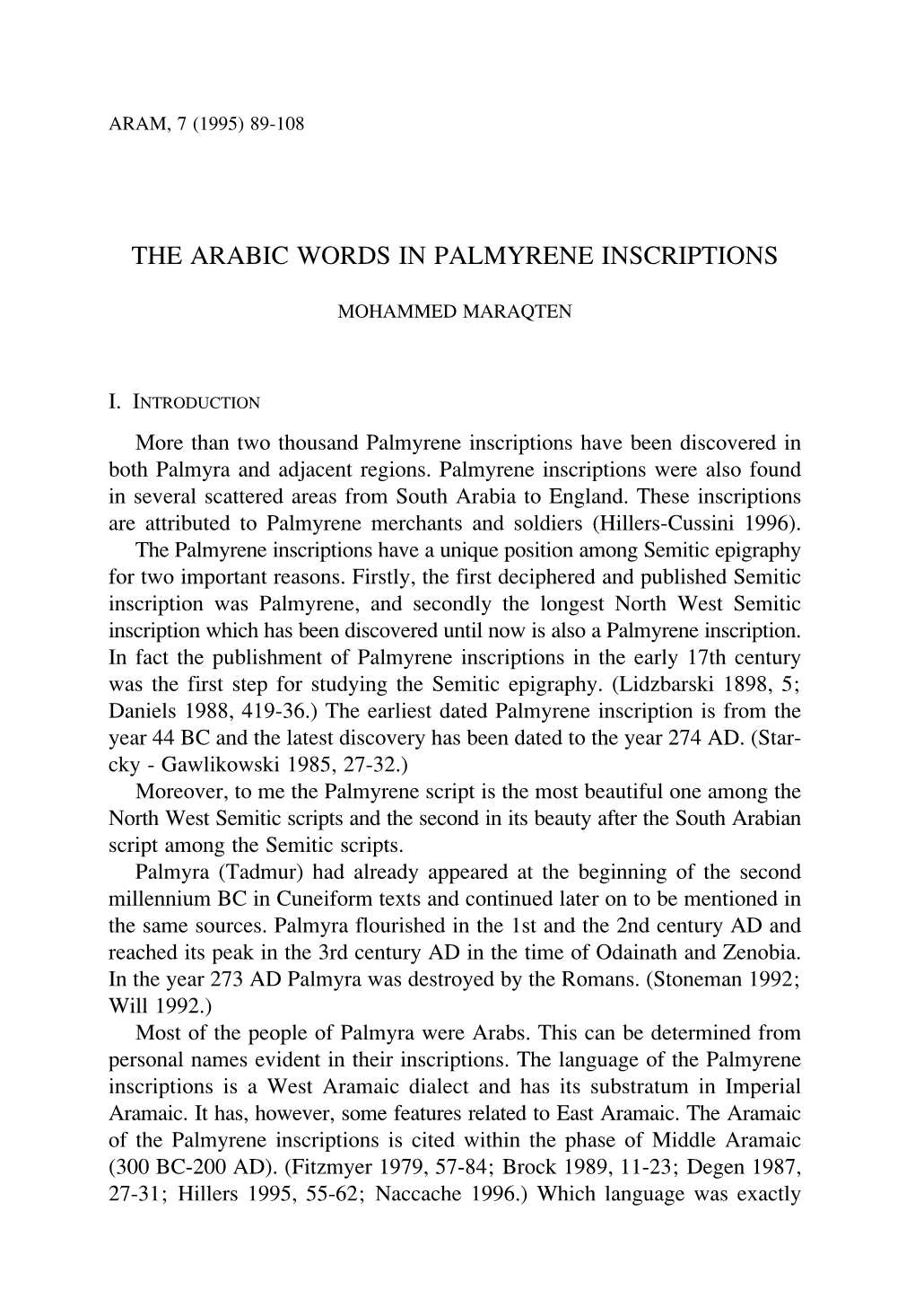 The Arabic Words in Palmyrene Inscriptions