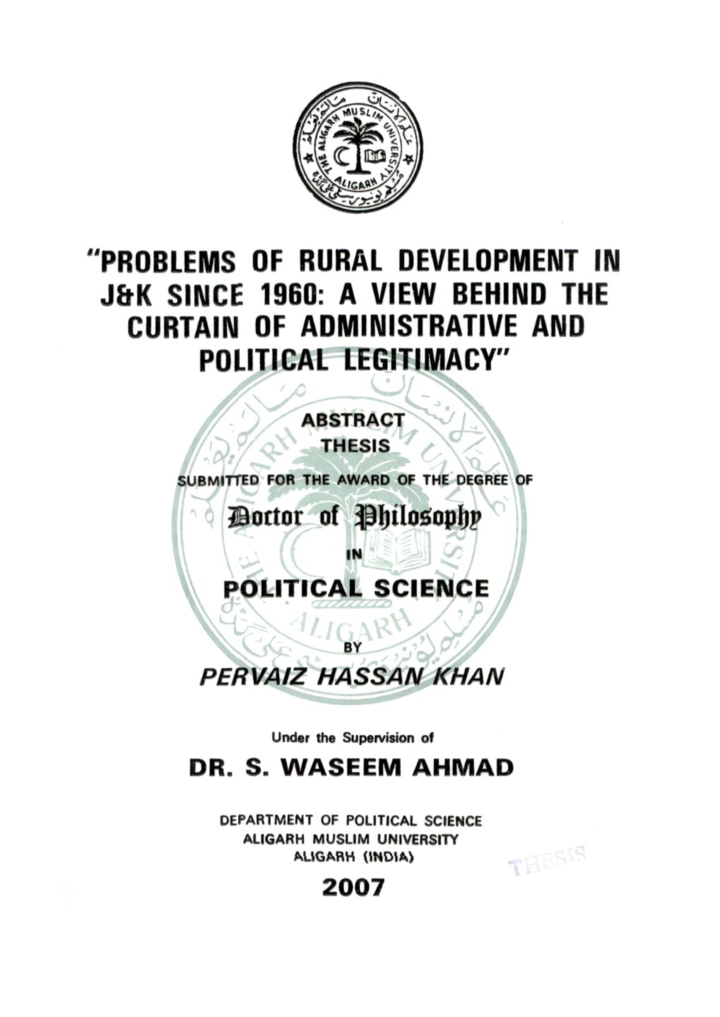 Problems of Rural Development in J&K Since 1960