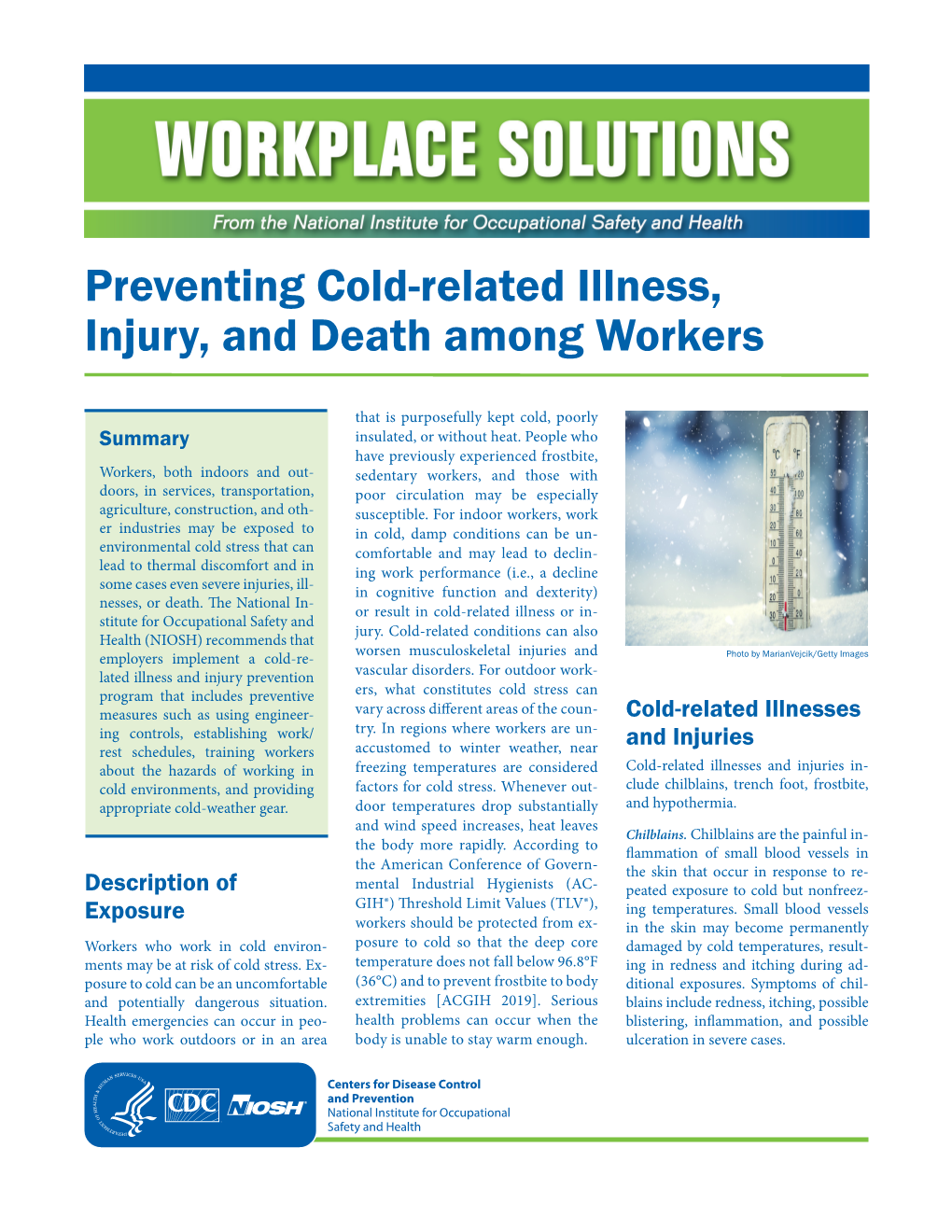 Preventing Cold-Related Illness, Injury, and Death Among Workers