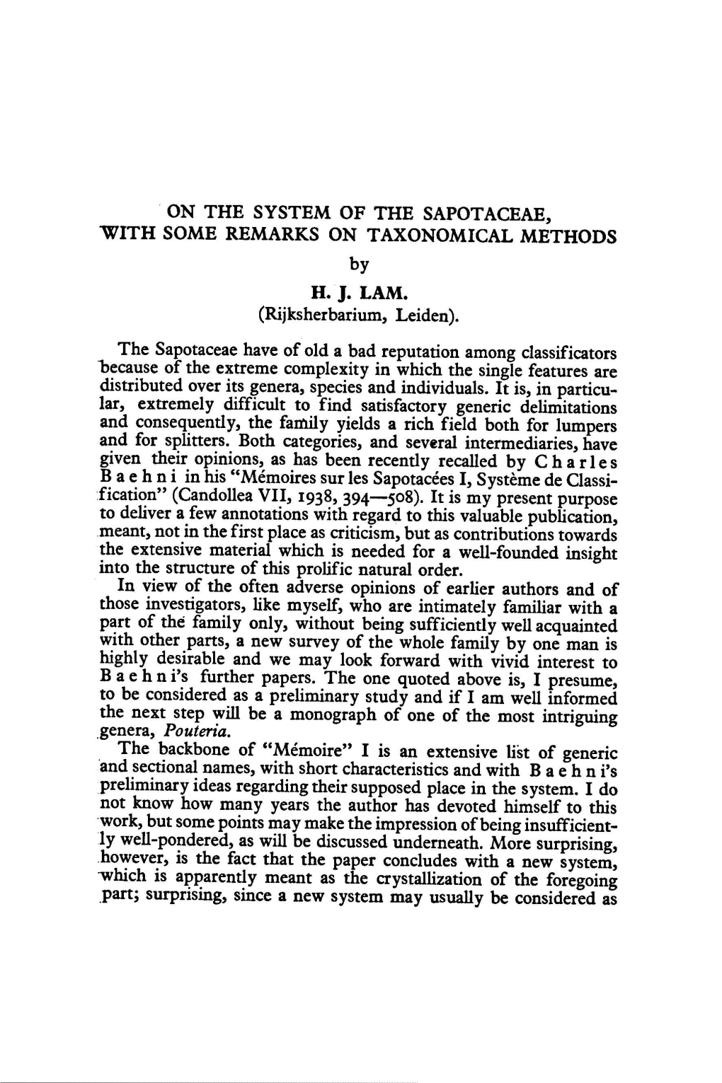 On the System of the Sapotaceae, with Some Remarks on Taxonomical Methods