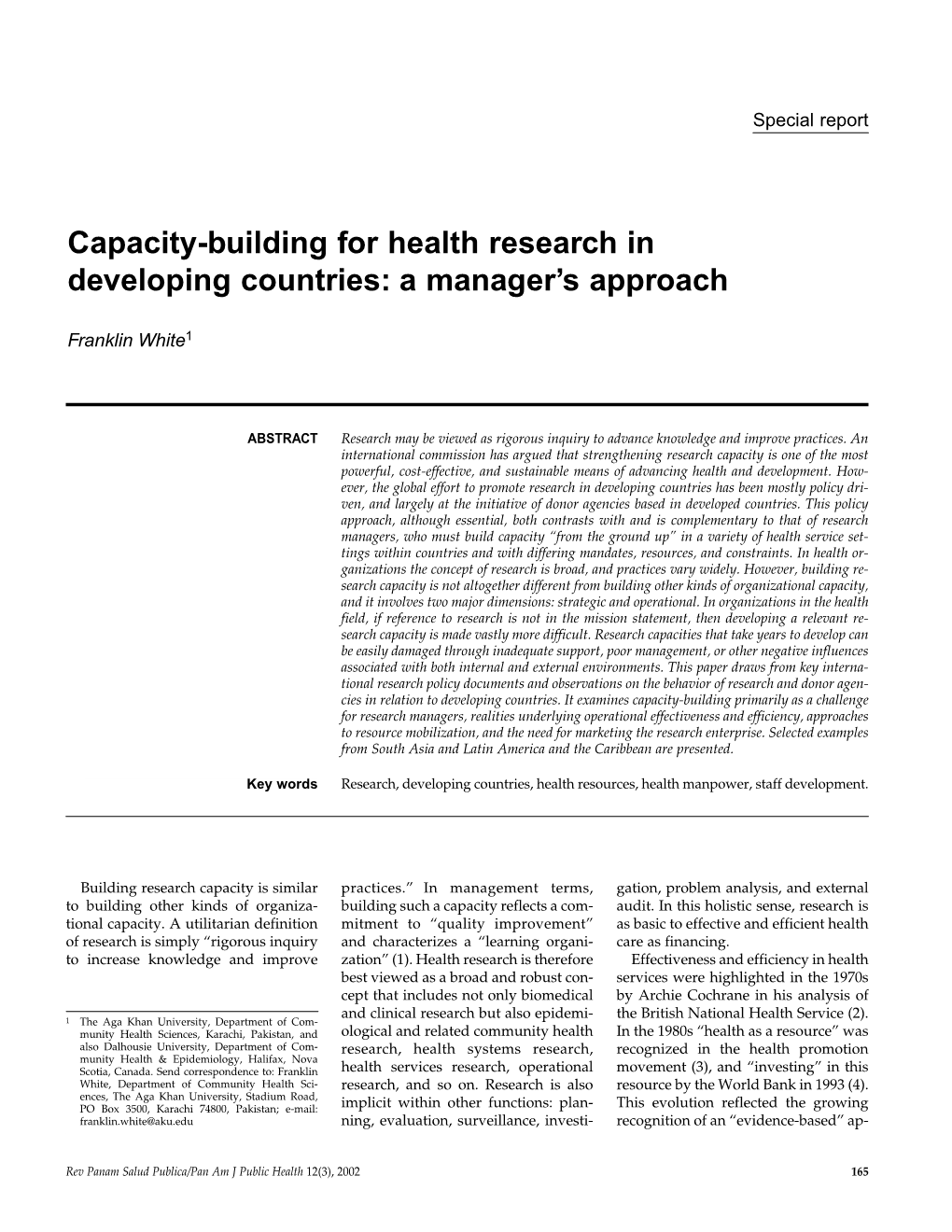 Capacity-Building for Health Research in Developing Countries: a Manager’S Approach