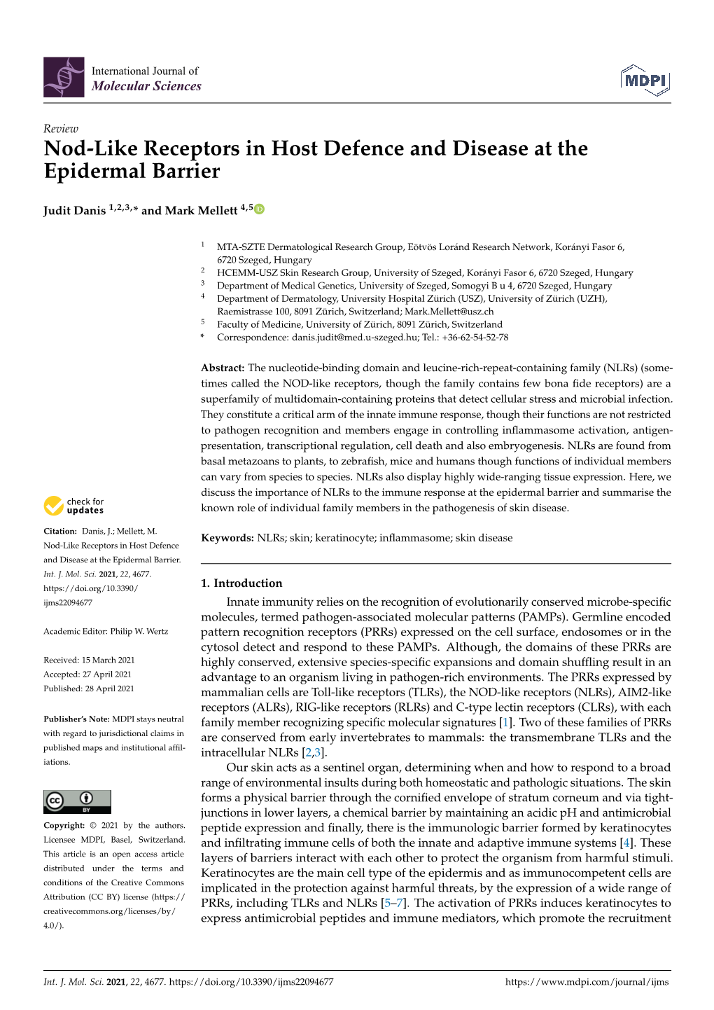 Nod-Like Receptors in Host Defence and Disease at the Epidermal Barrier