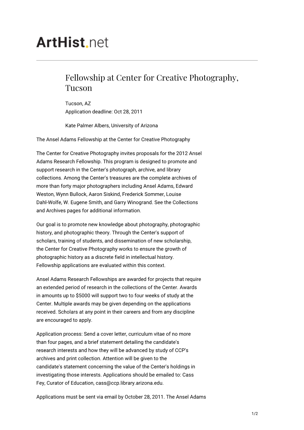 Fellowship at Center for Creative Photography, Tucson