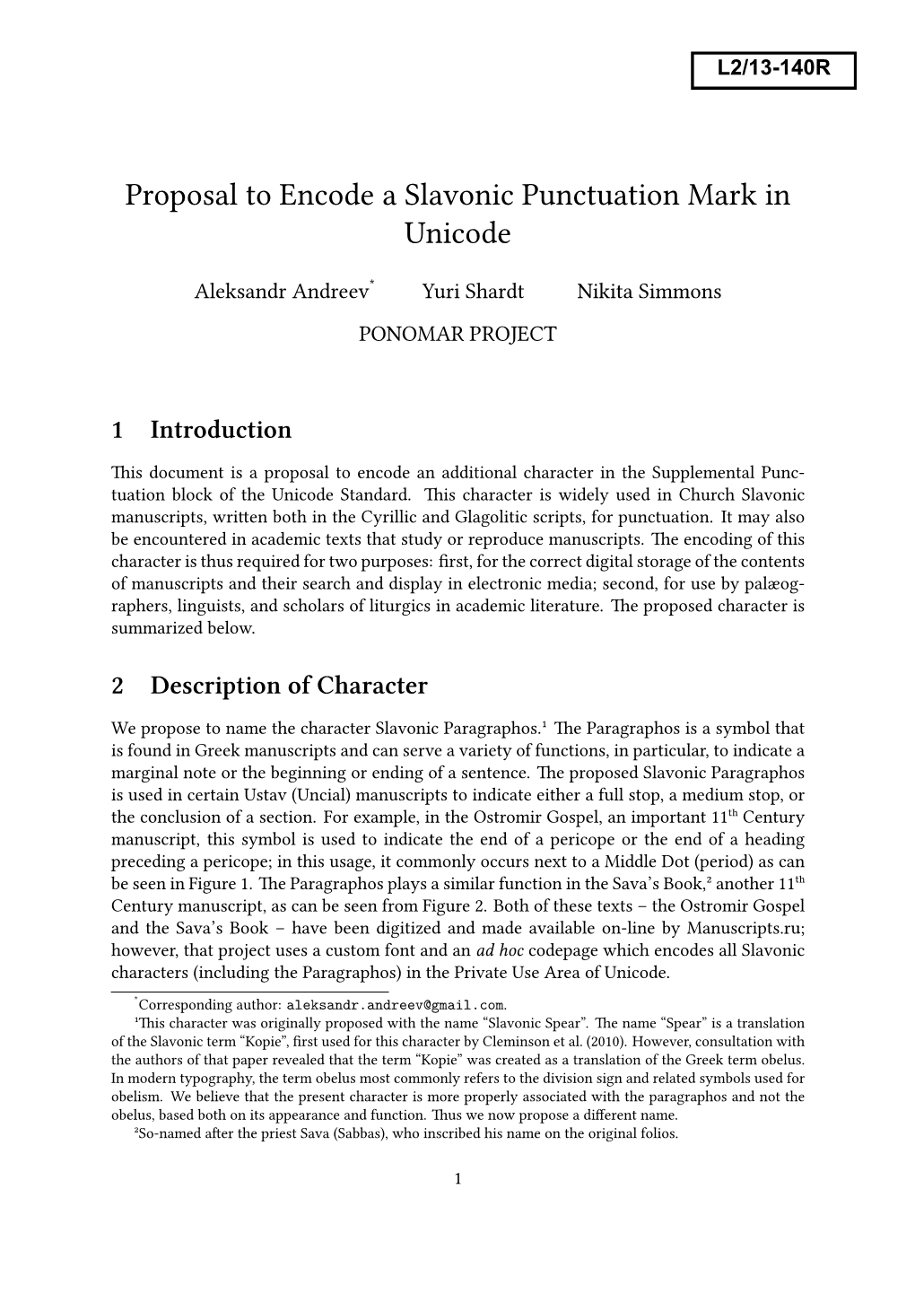 Proposal to Encode a Slavonic Punctuation Mark in Unicode