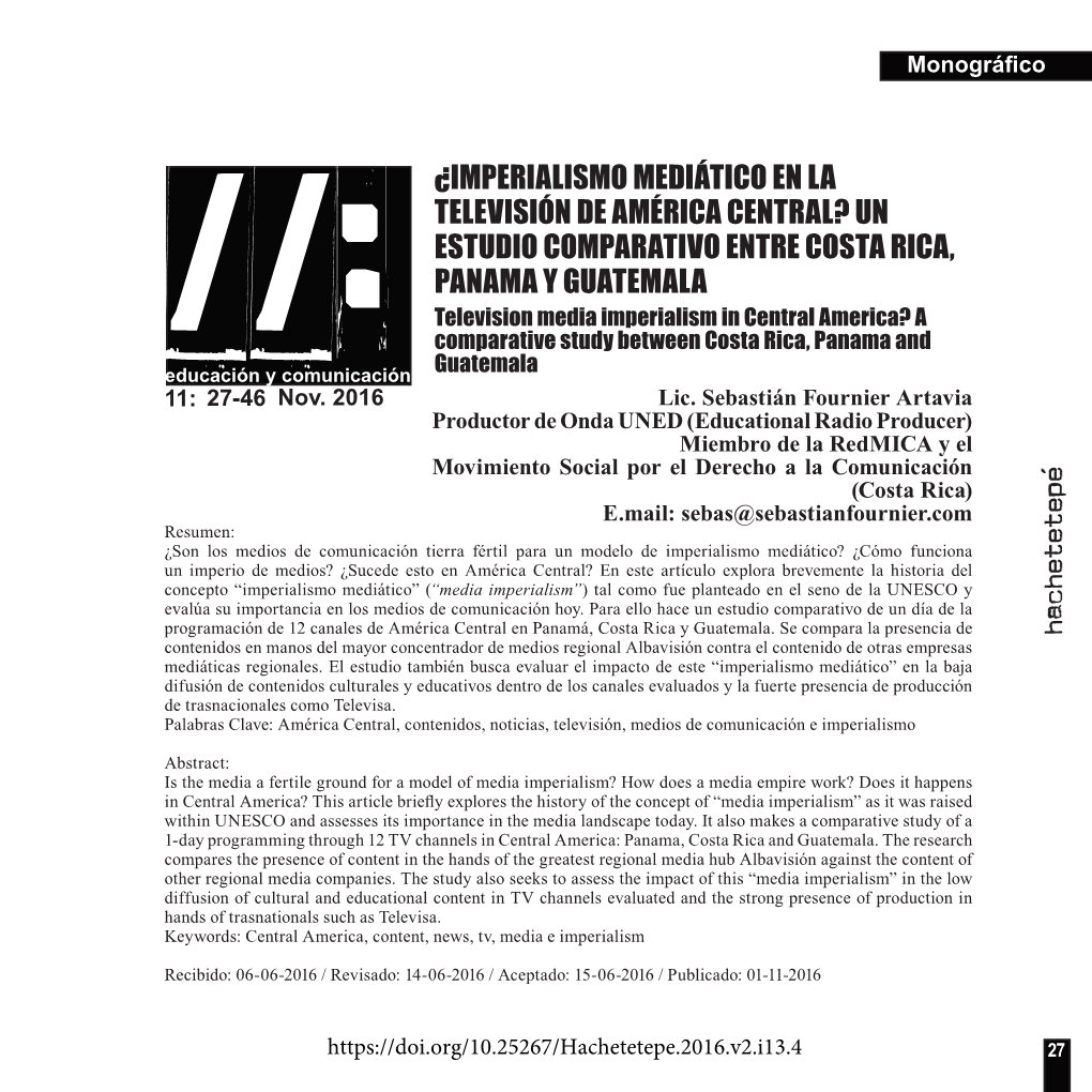 Hachetetepe ¿Imperialismo Mediático En La Televisión De América Central?