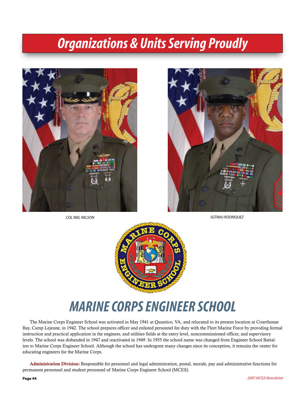 MARINE CORPS ENGINEER SCHOOL Organizations & Units